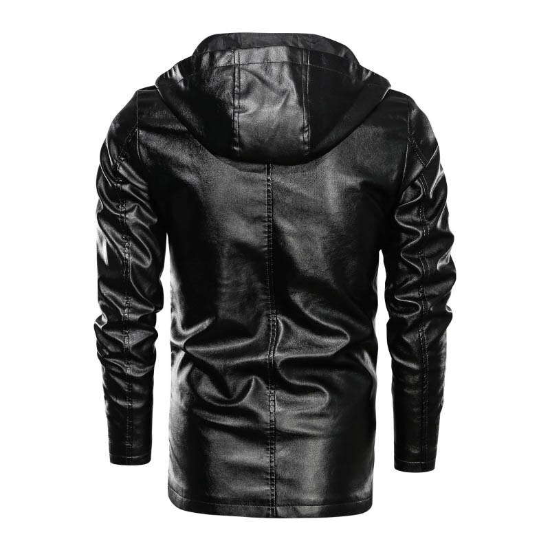 KIOVNO Men's Pu Leather Long Jackets Coats Solid Color Faux Leather Hooded Jackets Outwear For Male Spring Autumn Size M-4XL