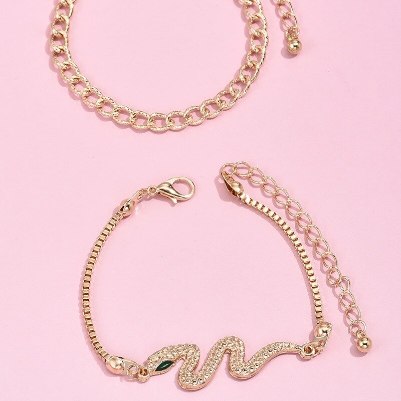 punk indiano grosso catena serpente braccialetto impostato di braccialetti per le donne colore oro serpente cristallo multistrato braccialetti con ciondoli gioielli Boho
