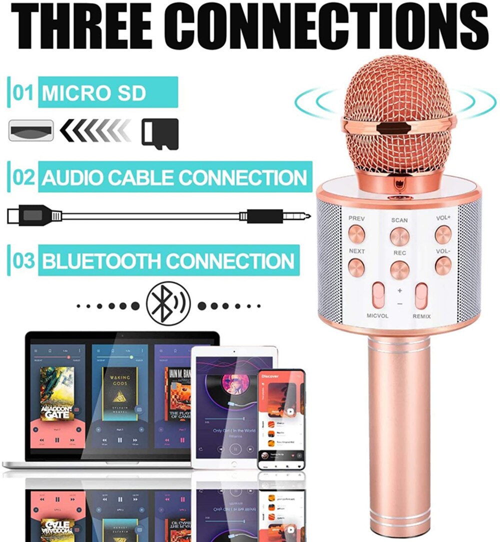 wireless bluetooth USB microphone condenser karaoke mic stand radio mikrofon studio recording studio Child's