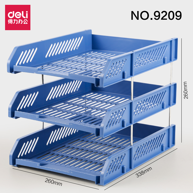 3 Tier Document Letter Trays Holder Desk Organizers Plastic Office Stackable Desk Shelf Rack for Filing Paper, Bills, Letters: 9209-Blue