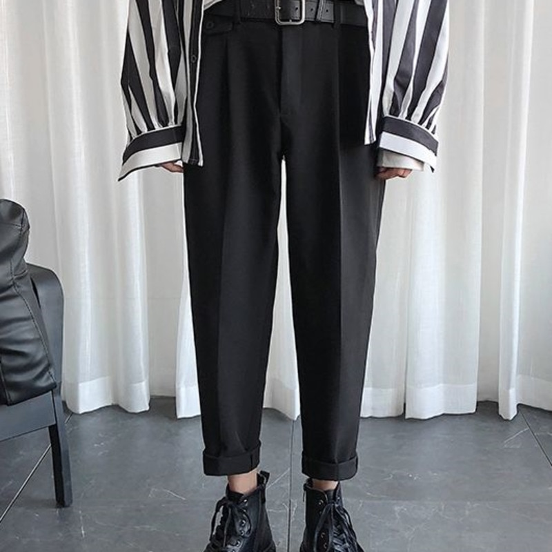 Heren pantalon slank zakelijk kostuum heren wild losse rechte broek heren streetwear effen kleur casual broek s -3xl