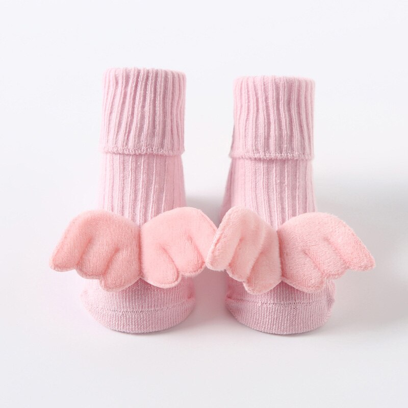 Calcetines de algodón suave para el invierno para bebés, alas angulares, antideslizantes, gruesos y cálidos: pink wings