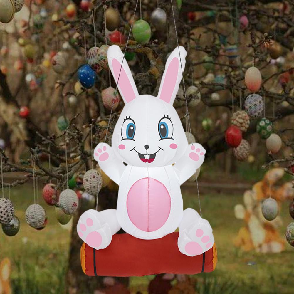 80x40cm LED Easter Inflatable Bunny Polyester Happy Face Inflatable Bunny Garden Decor Blow Up Inflatable Easter Rabbit