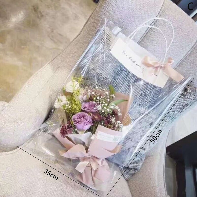 Flower Packing Tote Portable Transparent PVC Clear Florist Tote Bag Home Party Decoration Rose Flower Bouquet Packaging Bag