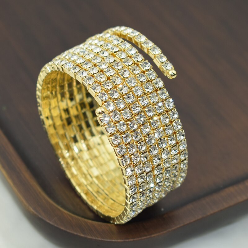 Braccialetto di cristallo classico di lusso con strass pieno bracciale tondo da ragazza bracciale in cristallo bracciale da sposa multistrato