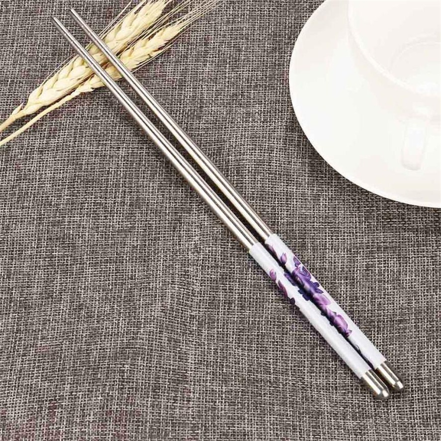 TENSKE 1 Pairs Kitchen chopsticks White Vine Pattern Stainless Steel Chopsticks Metal Chopsticks 5 Style A30730