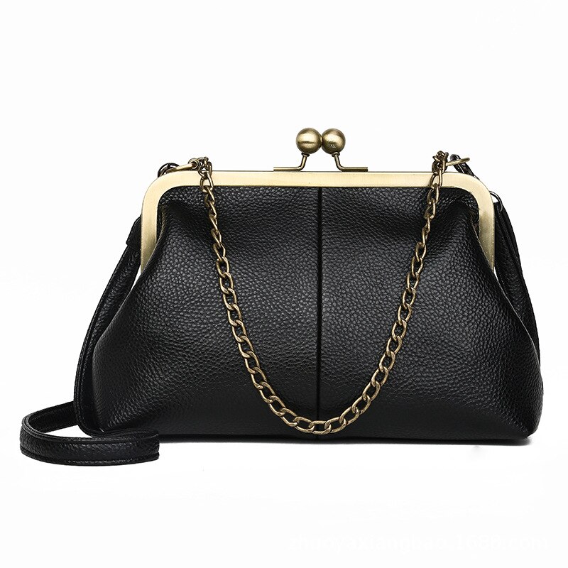 PU Leather Shell Women Bags Iron Clip Handbags Solid Crossbody Bags For Female Big Travel Shopping Bag Bolsa Feminina: Black Handbag