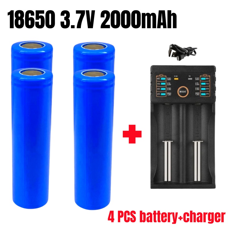 18650 3.7V 2000mAh Batería Recargable + Cargador: Azul cielo