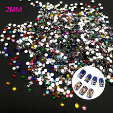 400 Stks/zak 2Mm Mix Kleur 3D Nail Art Tips Platte Boor Steentjes Diy Sieraden 3D Nail Decoratie