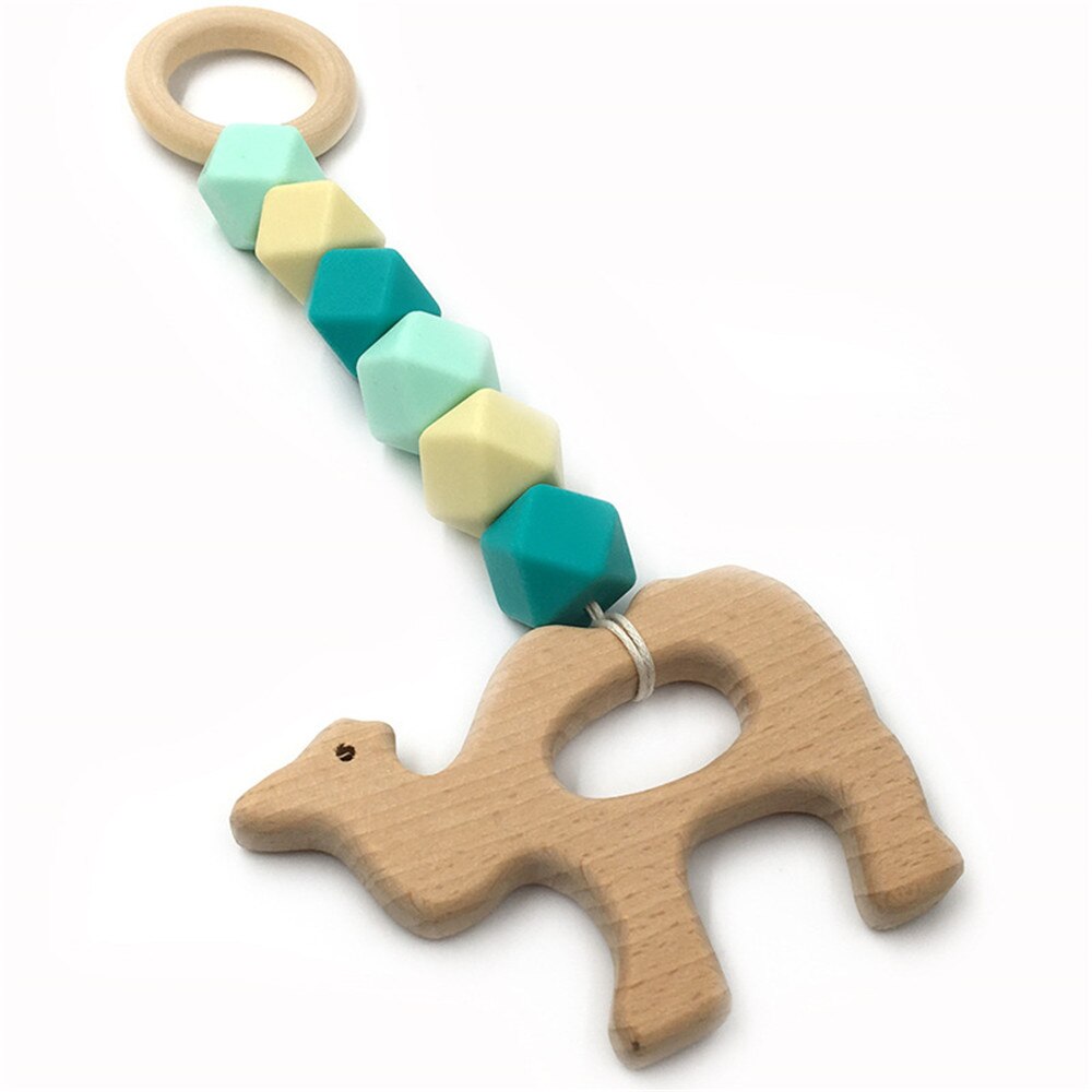Mordedor de madera para bebé, juguete con cuentas de dentición con de ganchillo de zorro, erizo, elefante, pájaro, juguete para niños, pulsera con cadena para dentición: 6