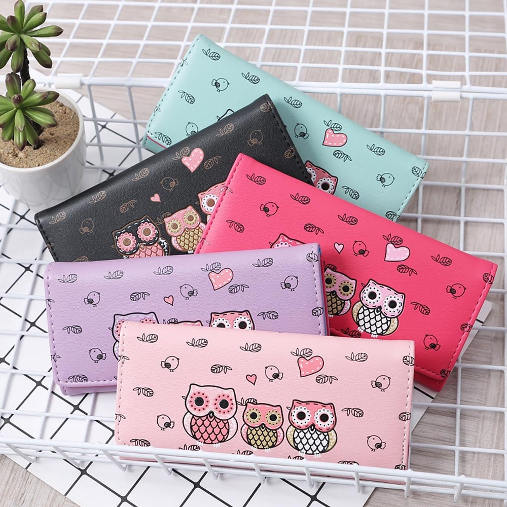 Women Simple Retro Owl Printing coin purse leather women wallets with Long Wallet coin pocket bag credit card