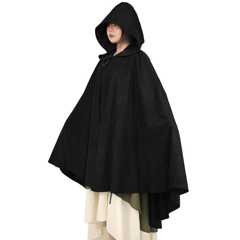 Cappa mantello Cosplay medievale lungo capo festa di Halloween delle donne degli uomini adulti maga lungo stregoneria Wicca Robe abito da nascondere rievocazione storica: L / nero