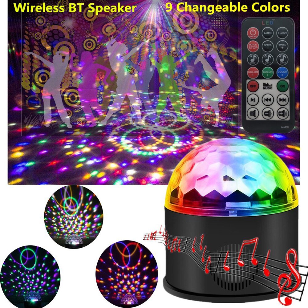 Disco Party Verlichting Bluetooth MP3 Speaker 9 Kleuren Sound Activated Roterende Led Podium Licht Voor Home Ktv Dj Dansen Verjaardag