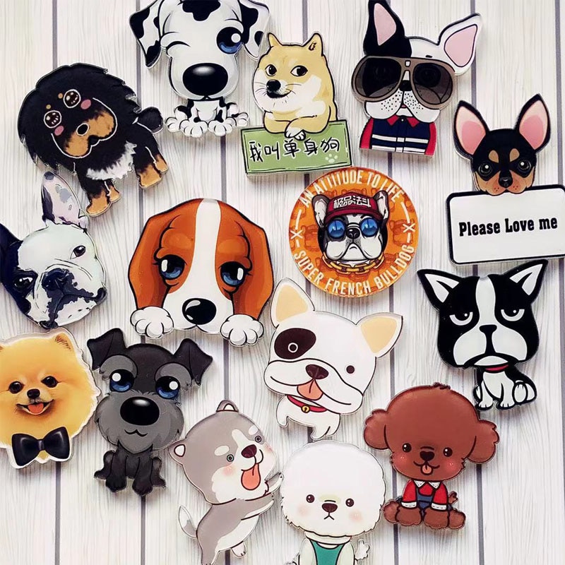 Schattige cartoon huisdier hond serie broches studenten favoriete doe-het-zelf kleding, schoenen, hoeden, tassen en accessoires badge hondenhalsband acryl