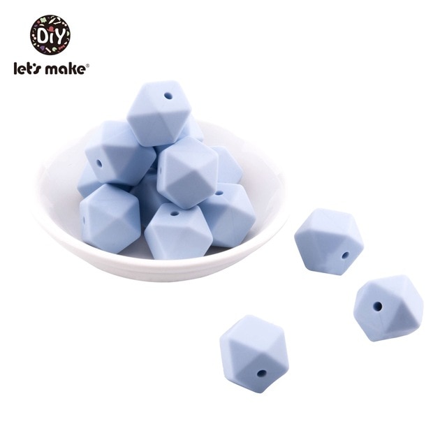 Hacer cuentas de silicona para mordedor 20PC grande 17mm geométrico hexagonal collar de dentición DIY pulsera cuentas de silicona: candy blue