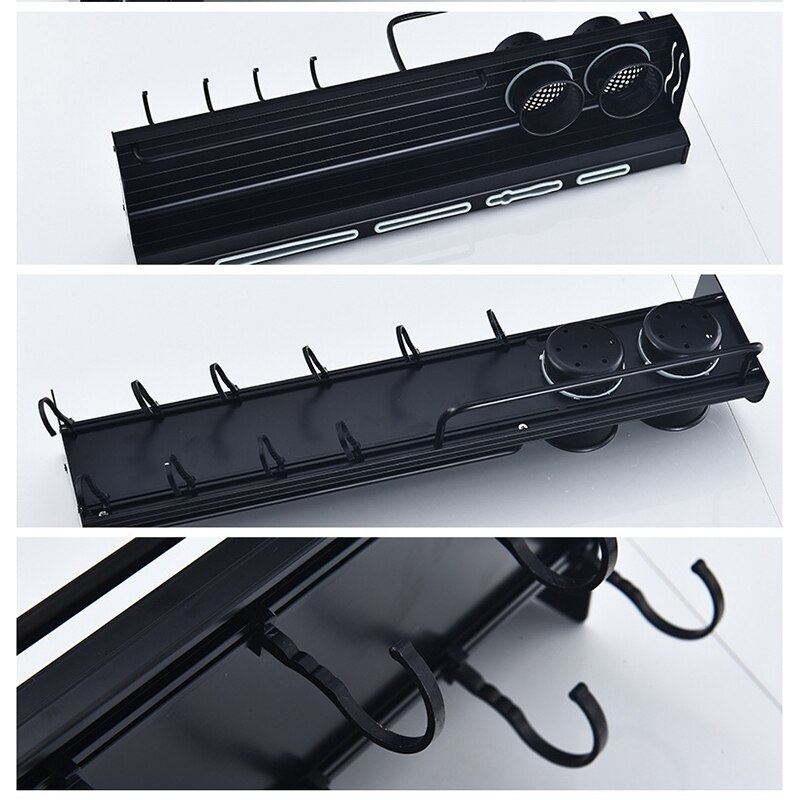 Zwarte wandmontage keuken opbergrek plank keukengerei bestek houder organizer