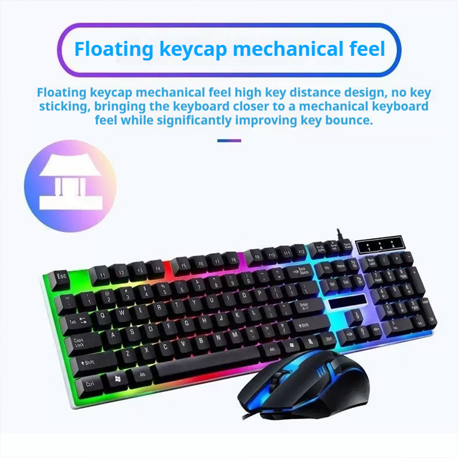 Gamer-Tastatur und Maus, PC-Gaming-Tastatur, RGB-Tastatur mit Hintergrundbeleuchtung, Gummi-Tastenkappen, kabelgebundene englische Tastatur, Maus, Gamer-Gaming-Maus