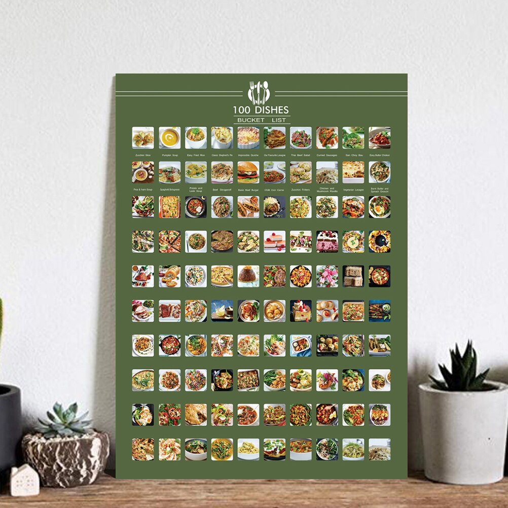 100 List Scratch Menu Poster Delicious Food Poster Wall Hanging Decorative Poster for Home