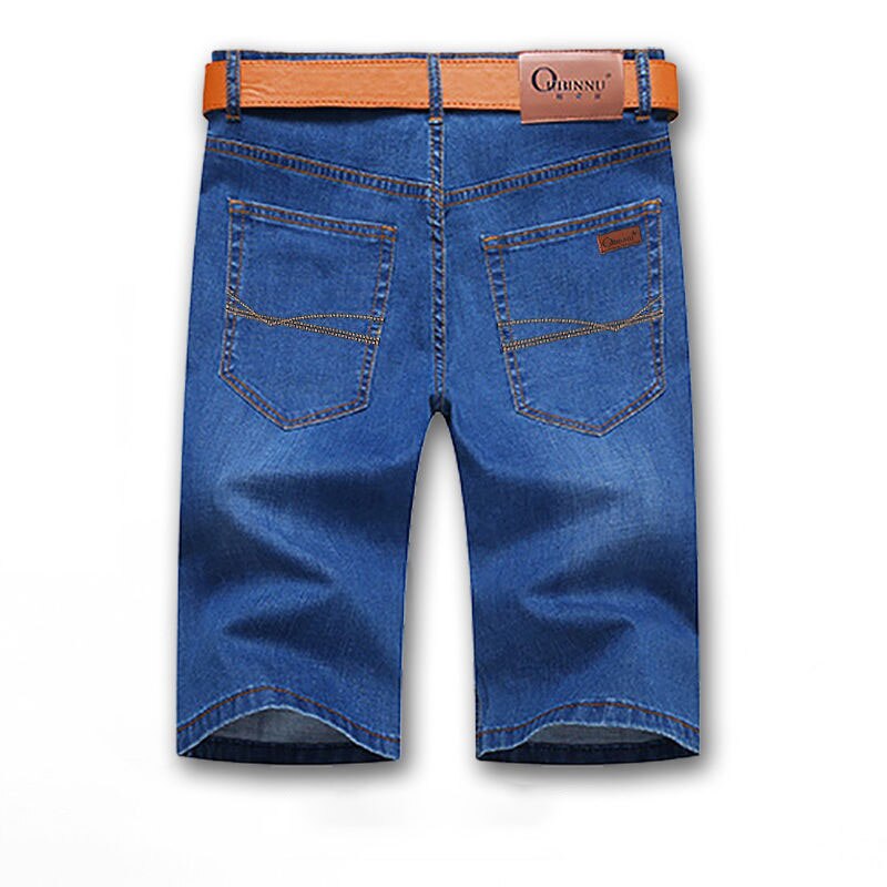 Summer Men Business casual Denim Shorts Stretch Slim Straight Thin Blue Cotton Short Jeans Male Brand Clothes: B / 38