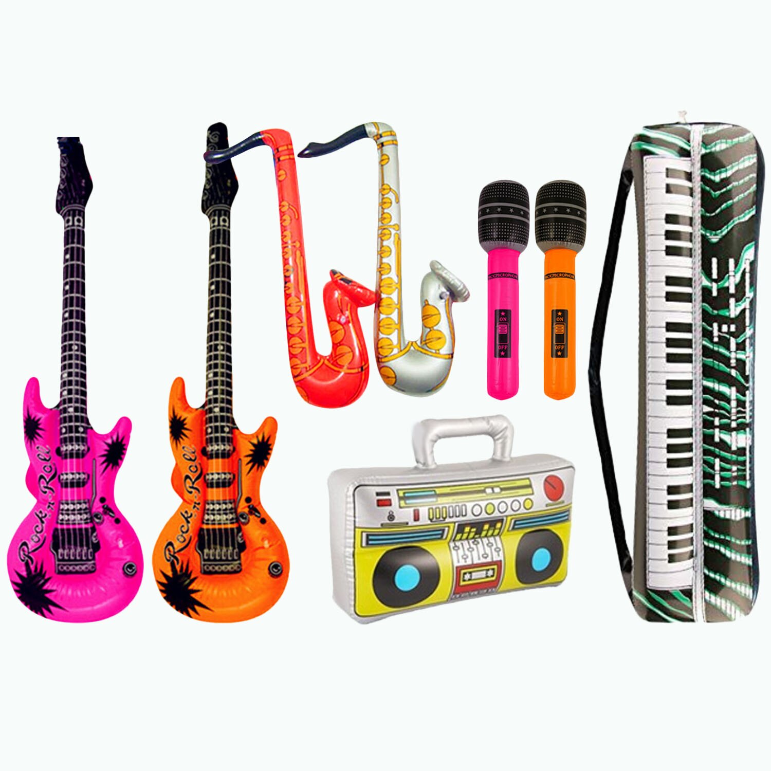 Besegad 8cps Inflatables Guitar Saxophone Microphone Balloons Musical Instruments Accessories for Swimming Pool Party Supplies