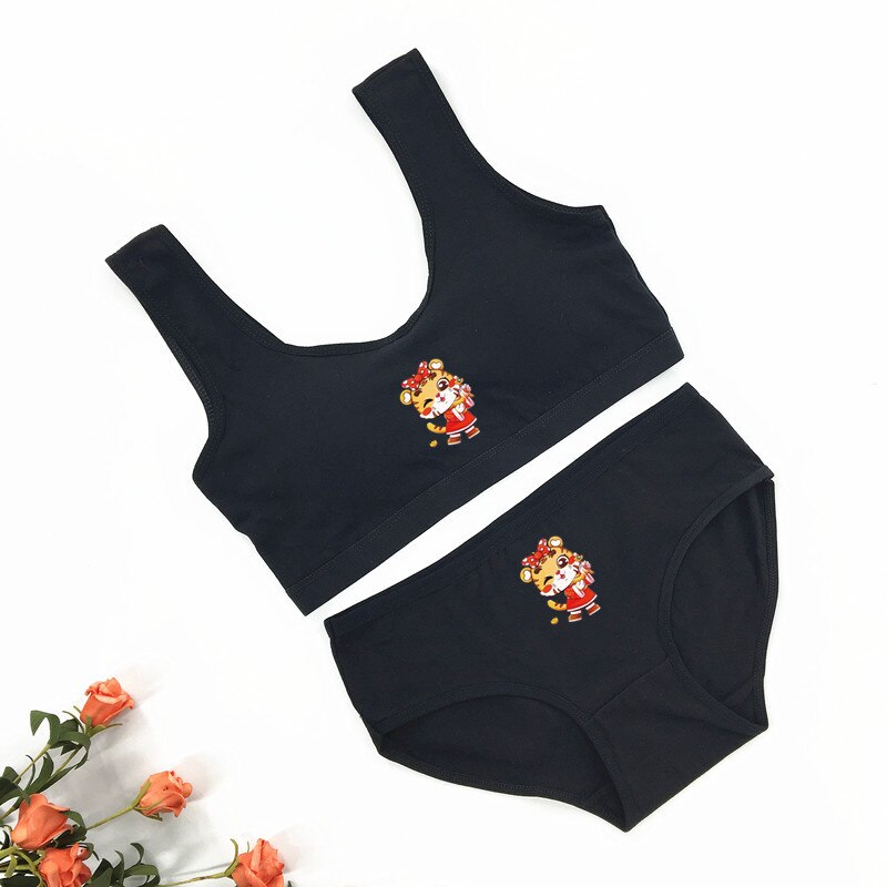 Cotton Girl Solid Color Bra Student Girl Puberty Bra + Panty Suit U-shaped Thin Belt Small Vest Wrap Chest 8-16Y: 5 / 8