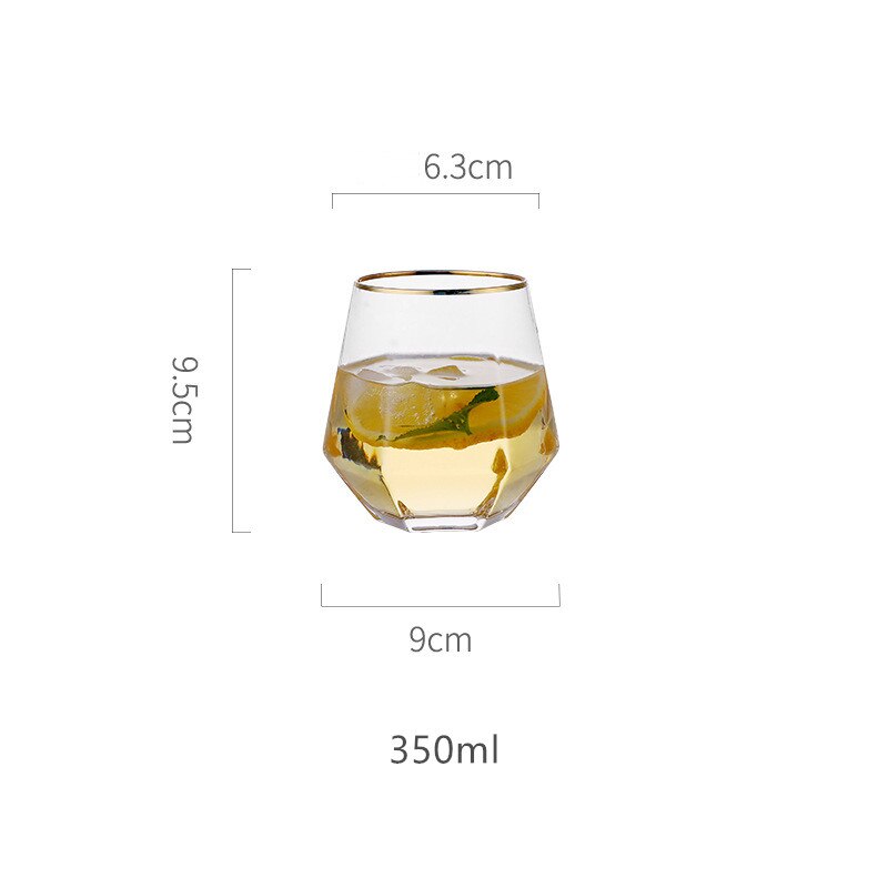 Jo life geometri whiskyglas diamant gyllene kant transparent kristall tumlare glas kopp kaffe mjölk te mugg: 1