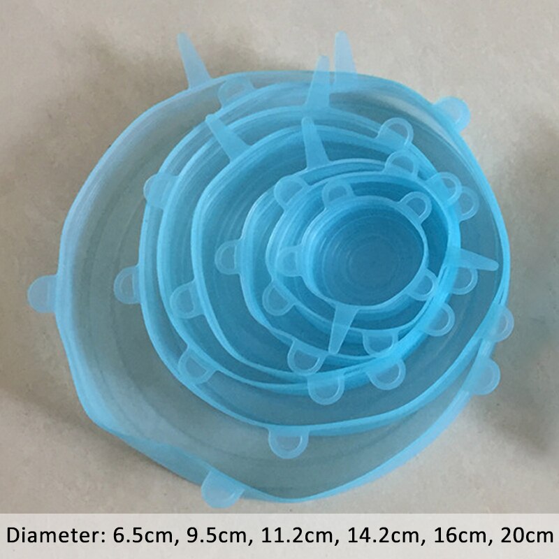 6pcs/set Pot Cover Silicone Stretch Lids Durable Reusable Food Save Cover Heat Resisting Fits All Sizes and Shapes Containers: blue 1