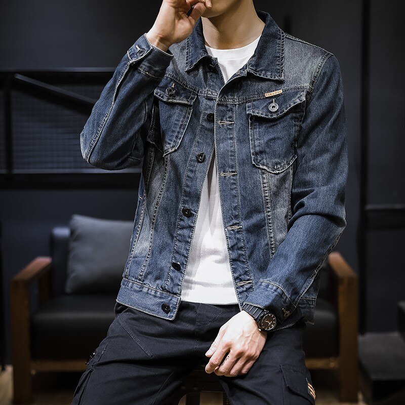 Spring Mens Stretch Slim Fit Casual Denim Jackets Streetwear Single Breasted Lapel Male Outerwear Coats Plus Size M-5XL