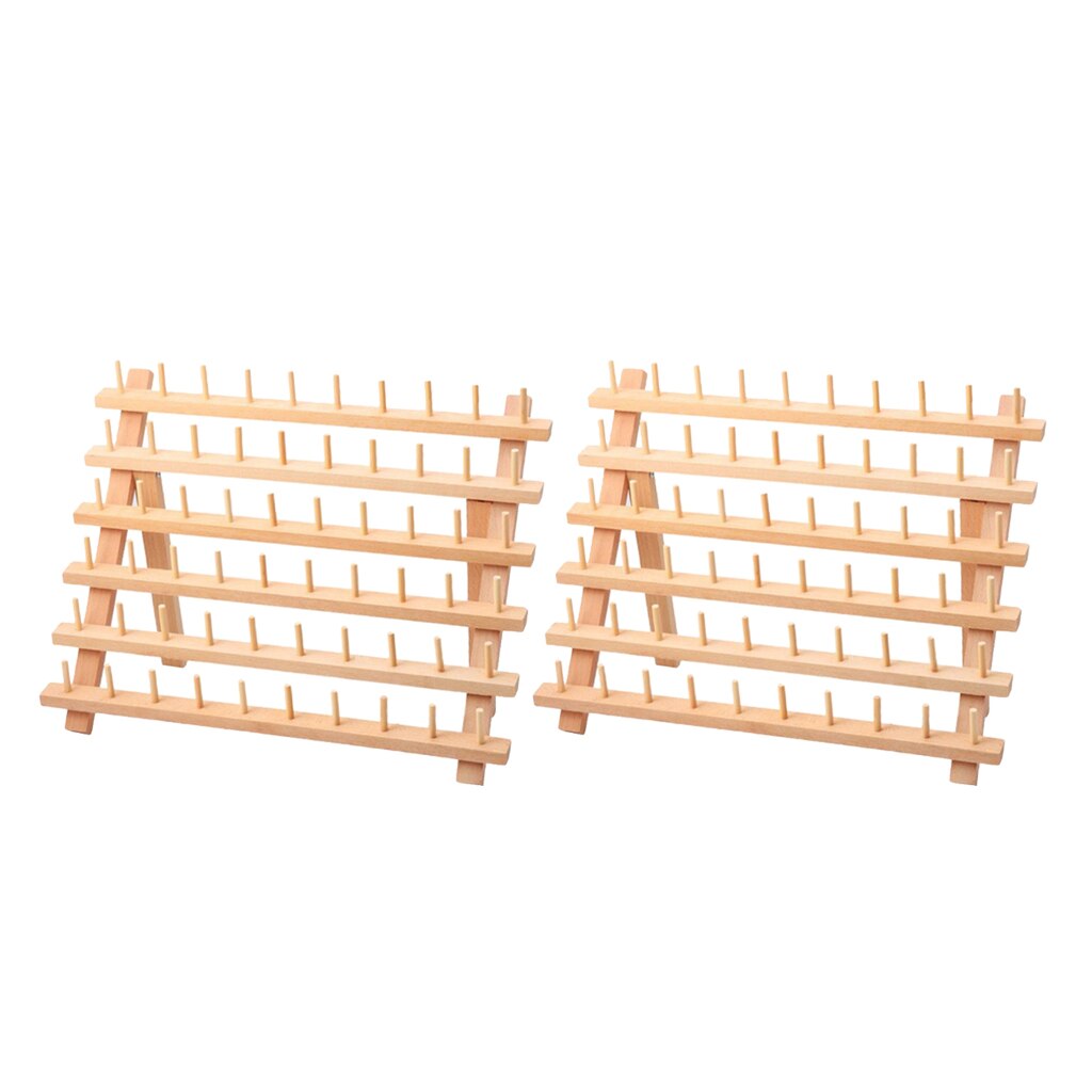 2X Unpainted Wooden Thread Holder for 60 Spools and Cones, Wooden Stand, Thread Organiser, Folding Wall Bracket