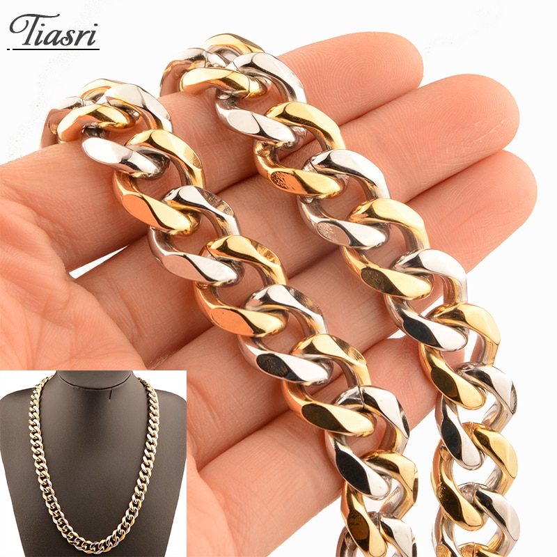 Tiasri 12mm männer Halskette Armband Gothic Schmuck Cuban Link Kette Kragen Choker Schwere Edelstahl Zubehör