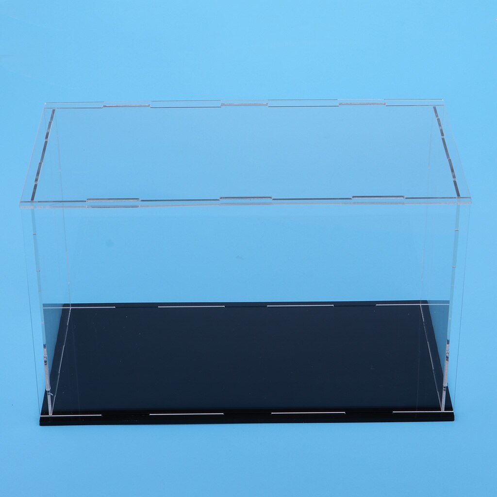 Clear Acrylic Display Case Rack Box Cube Organizer Stand &amp; Black Base for Dolls or Collectibles Model Toys - 23 x 11 x 11 cm