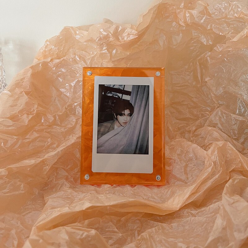 Akryl stark magnetisk dubbelsidig 3 tums polaroid fotoram genomskinlig reklamdisplay stativ etikettpapper: Orange