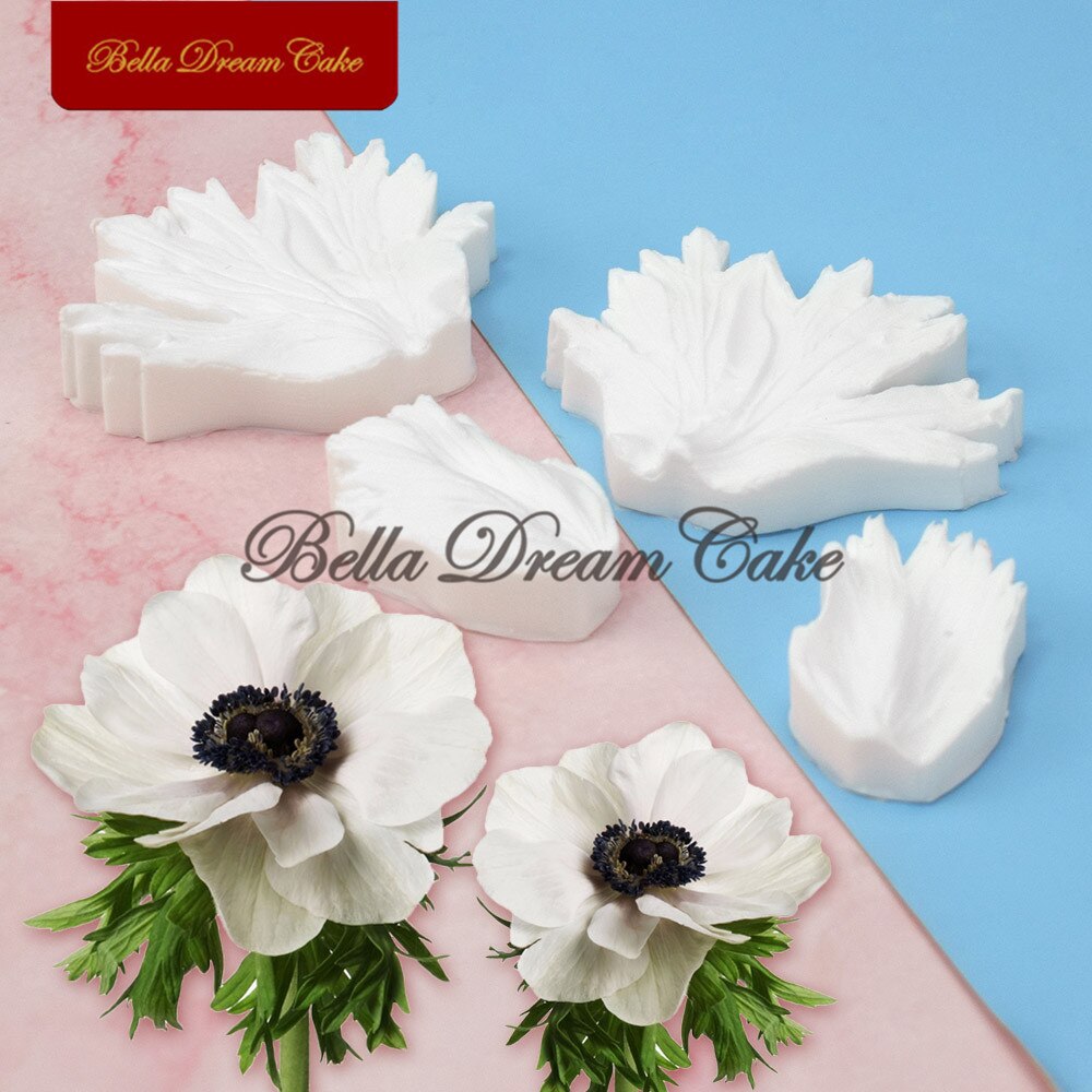 4 Stks/set Anemone Bloem Leaf Veiner Siliconen Mal Diy Handgemaakte Fondant Bloemblaadje Gumpaste Klei Mould Cake Decorating Gereedschap Bakvormen