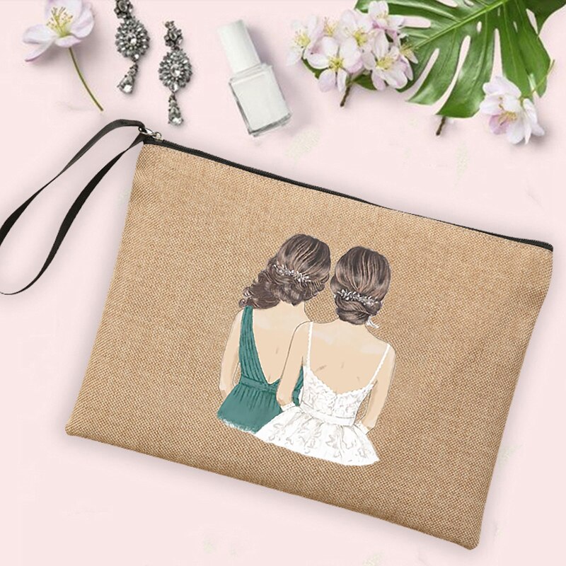 Team Bride Print Cosmetic Bags Bachelorette Party Neceser Makeup Bag Linen Pouch Travel Toiletry Organizer Bridal Shower