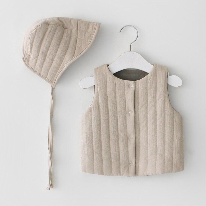 Herfst Winter Leuke Baby Vest Warme Muts Vest Baby Kleding Sets Jongen Meisje Baby Outdoor Jas Vest Wit Dubbelzijdig vest: Khaki / 100-2-3Y