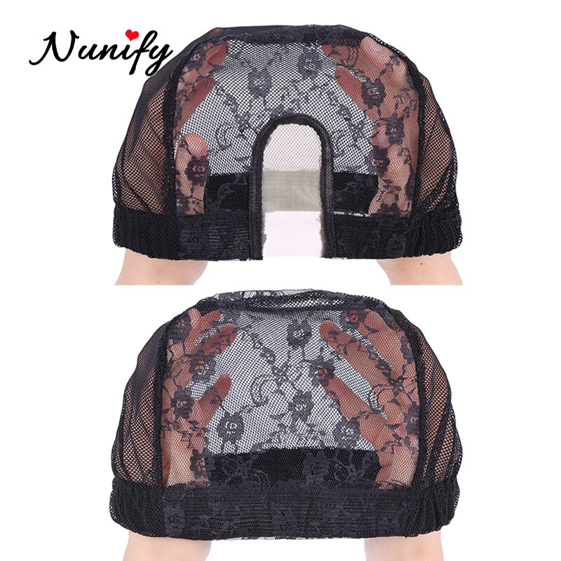 Nunify 1pcs Black U Part Wig Cap With Swiss Lace Net Making Wigs Full Lace Wig Weaving Cap Mesh Base Machine Made Stretchy Net
