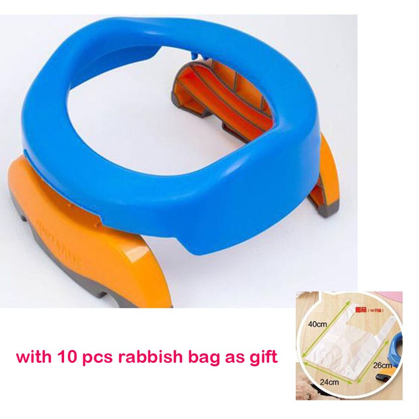 Children Plastic Toilet Potties Seat Chamber Pots Kids Trainers Comfortable Portable Toilet Ring Baby Travel Potty Folding Chair: Blue with 10Pcs bag
