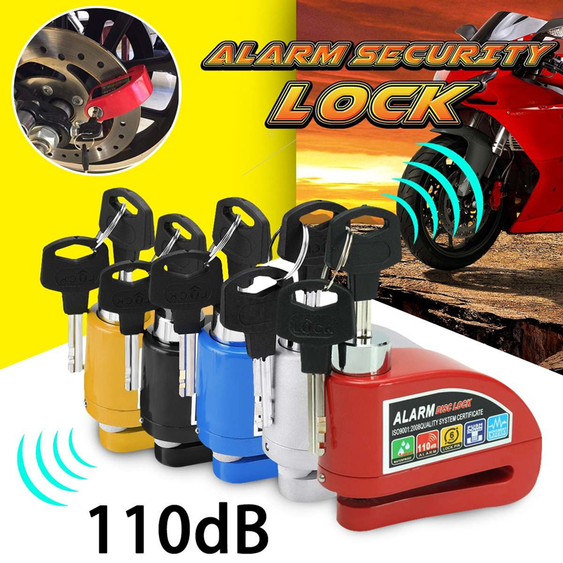 Motorcycle Disc Brake Alarm Lock 110db Theft Protection Moto Locks Waterproof Metal Bike Security Lock Motor Scooter Wheel Locks