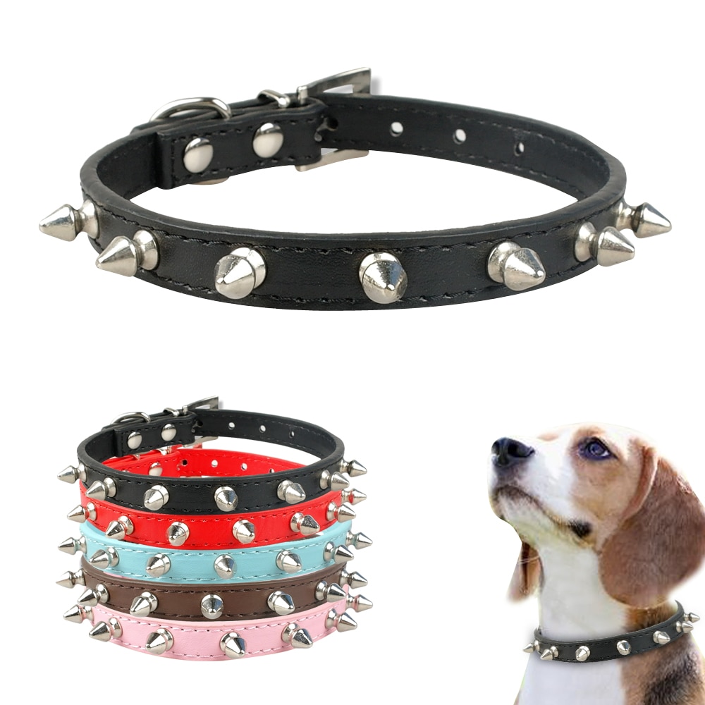 1 Rij Leuke Klinknagels Beslagen Halsband Puppy Cat Halsbanden Voor Kleine Honden Chihuahua Yorkies Neck Voor 8-18 &quot;Roze Kleur