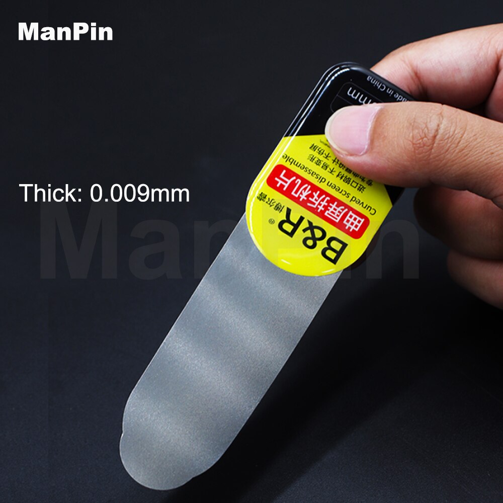 Lámina de Metal para desmontar tarjetas, herramienta de separación para teléfono móvil, pantalla curva de vidrio Samsung, 0.009mm