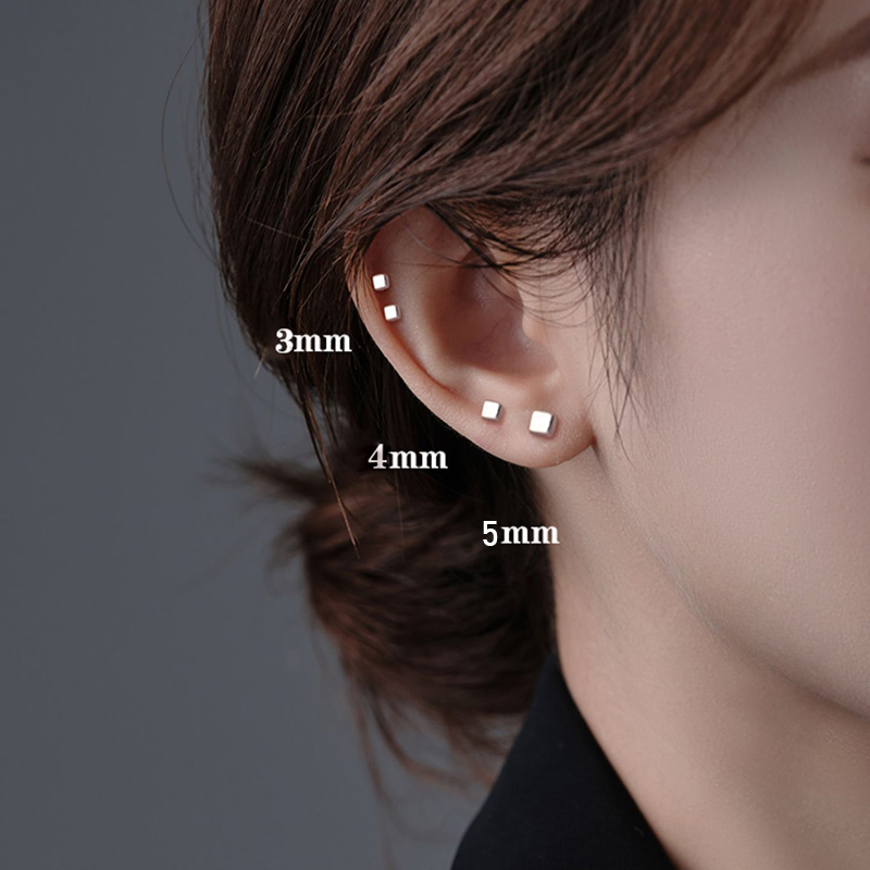 Pendientes cuadrados geométricos de doble cara para mujer/hombre, tornillo de acero inoxidable, Pin fino para oreja, joyería pequeña para hueso del oído, 2 uds.