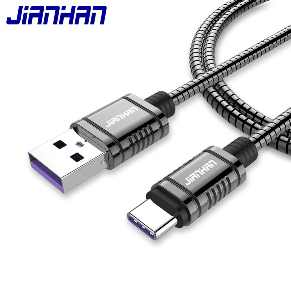 Jianhan Luxe Metalen Usb Kabel Type C Kabel 5A Snel Opladen Data Sync Cord Kabel Voor Samsung Huawei Lg Xiaomi oneplus 5T Opladen
