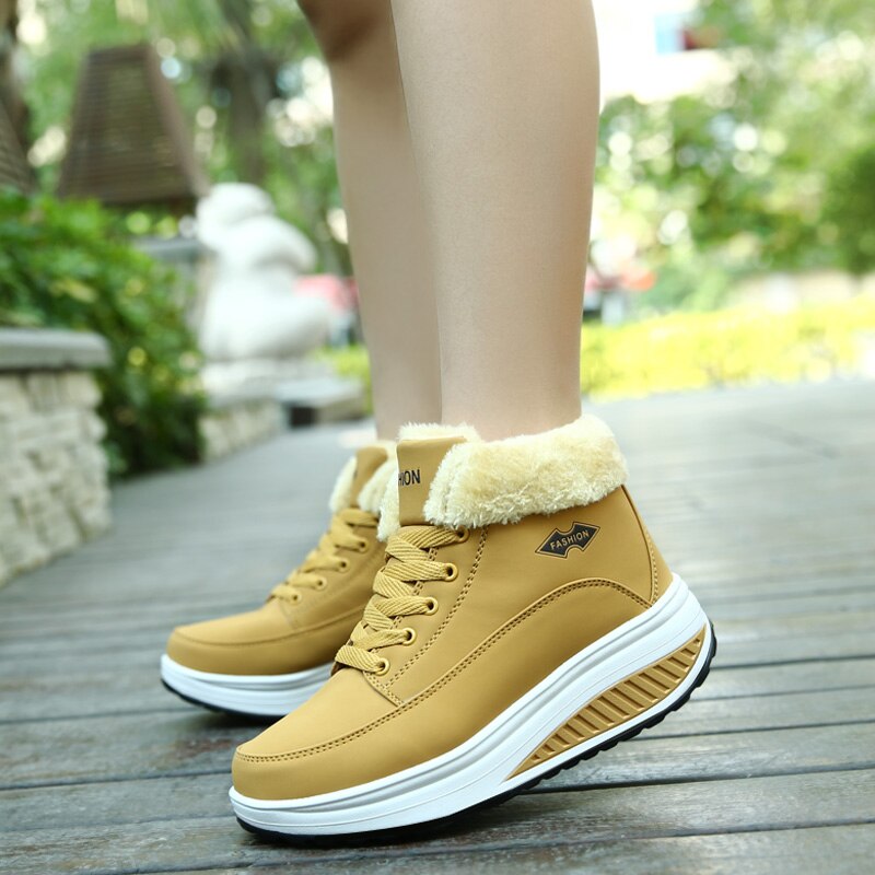 Womens Fashion Winter Warm Ankle Boots Faux Fur Lace-up Walking Jogging Fitness Shake Shoes