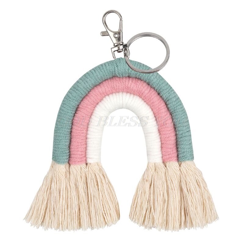 Weven Regenboog Sleutelhangers Voor Vrouwen Boho Handgemaakte Sleutelhouder Sleutelhanger Macrame Bag Charm Auto Opknoping Sieraden: KEY38