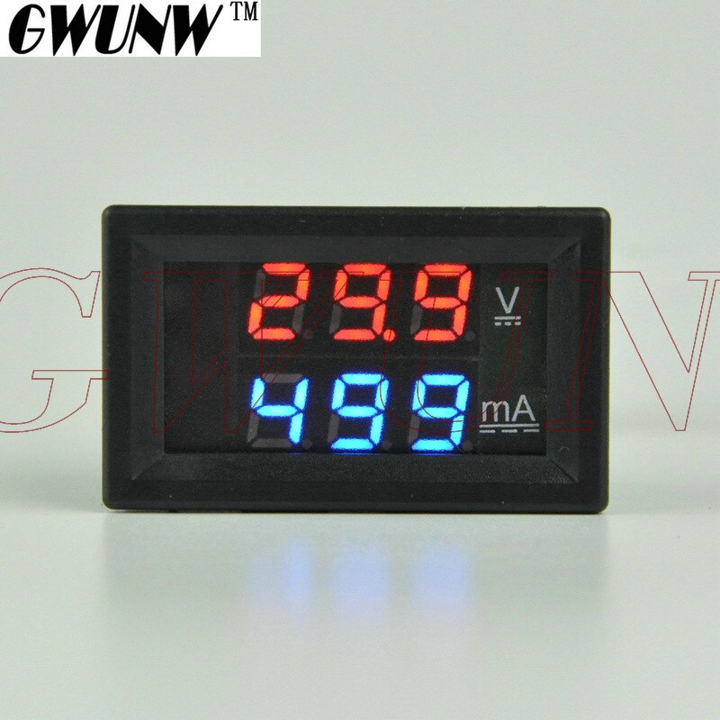 GWUNW BY32A 0-500V 0-999mA(1A) DC Digital Voltage Ammeter Current Tester Meter Voltmeter Dual Display Red Blue green LED: red and blue