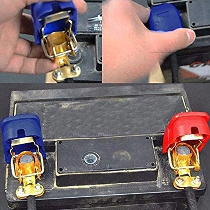 NST 2pcs Brass Battery Quick Release Connectors Battery Quick Disconnect Terminals (Red & Blue)