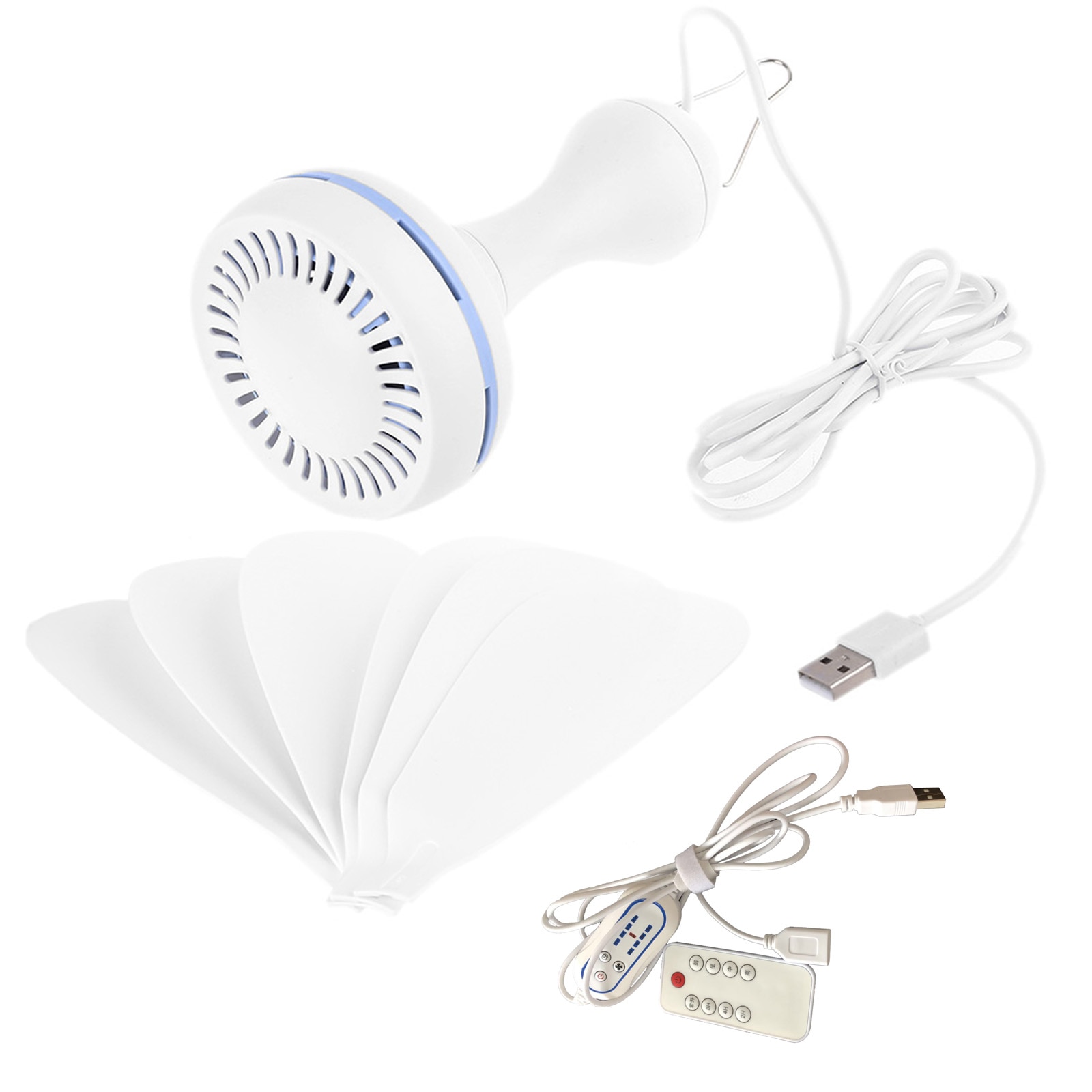 Silent 6 Leaves USB Powered Ceiling Canopy Fan with Remote Control Timing 4 Speed Hanging Fan for Camping Bed Dormitory Tent