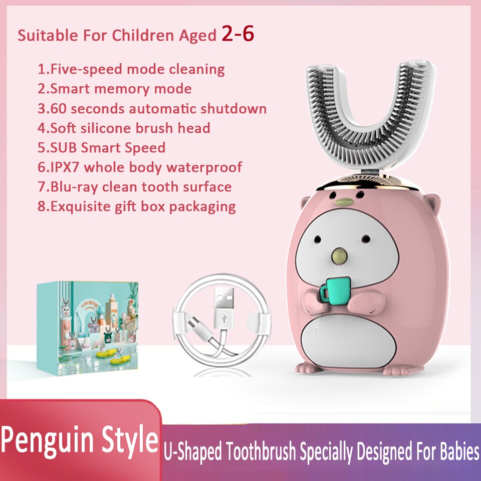 Seelaugh Kinderen Oplaadbare Elektrische Tandenborstel Relatiegeschenk Baby Benodigdheden U-Vormige Elektrische Tandenborstel: 5
