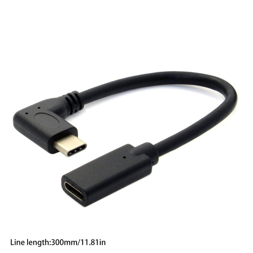 30Cm Usb Man-vrouw 90 Graden Schuine Extension Adapter Kabel Usb C Type C Male Naar Vrouwelijke Zwarte kabel Cord