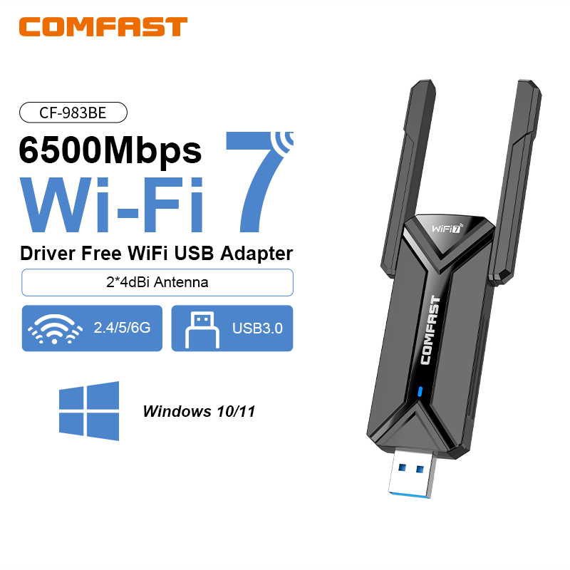 COMFAST USB Wifi 7 Adapter 6500M 6G&5G&2.4G Receptor Wifi Para Pc RTL8912AU 2 Antenna Wi Fi Adaptador Driver Free for Win10/11